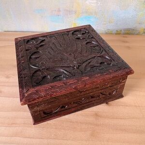 Intricately Carved Wooden Trinket Box or Jewelry Organizer